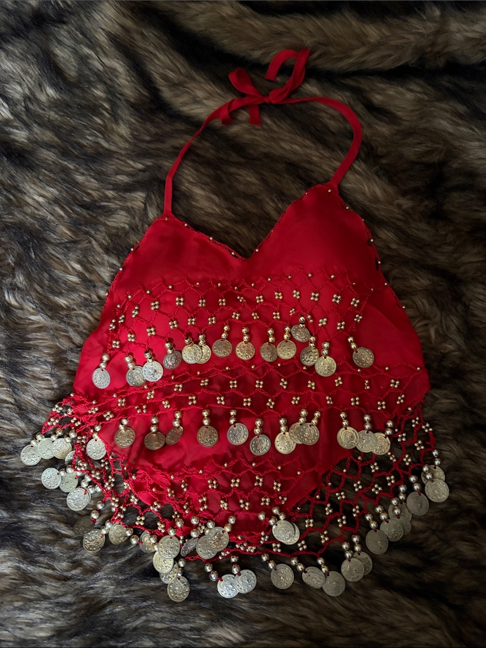 Belly Dancer Women’s Size Small Halter Top Coin beaded Sheer Padded Red